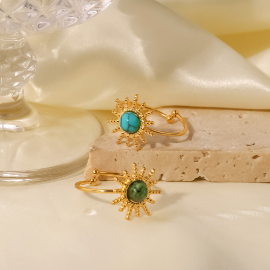 Image de Respectueux de la Nature Pastorale Naturelle Bagues Ouvert Ajoustable Style Bohème en 304 Acier Inoxydable & Pierre Plaqué Or Véritable 18K Soleil Pour Femmes 1 Pièce