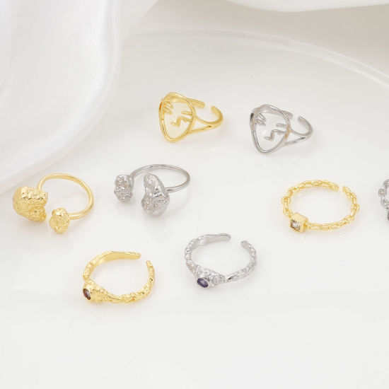 Image de Bagues Ouvert Ajoustable en Cuivre Multicolore Face 1 Pièce