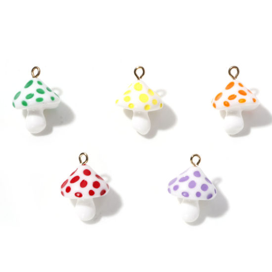 樹脂 チャーム キノコ 3D 金メッキ スポット 25mm x 18mm、 2 個 の画像