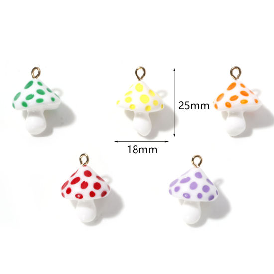 樹脂 チャーム キノコ 3D 金メッキ スポット 25mm x 18mm、 2 個 の画像