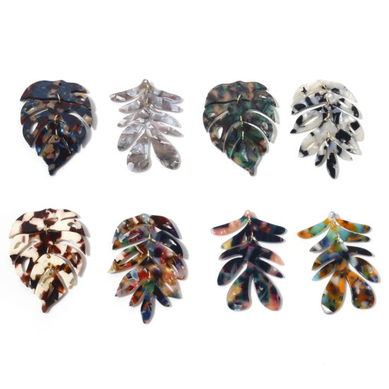 Image de Pendentifs en Acrylique Série D'acide Acétique Feuille Multicolore Feuille de Monstère 2 Pcs