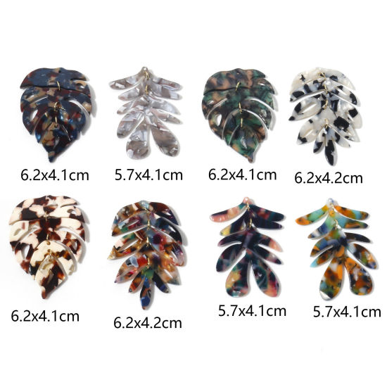 Image de Pendentifs en Acrylique Série D'acide Acétique Feuille Multicolore Feuille de Monstère 2 Pcs