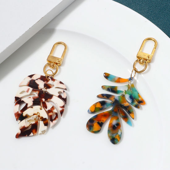 Image de Pendentifs en Acrylique Série D'acide Acétique Feuille Multicolore Feuille de Monstère 2 Pcs