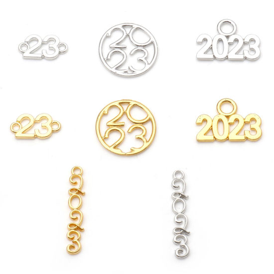 Imagen de Zamak Año Colgantes Charms Multicolor Mensaje " 2023 " 20 Unidades