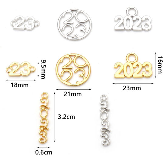 Imagen de Zamak Año Colgantes Charms Multicolor Mensaje " 2023 " 20 Unidades