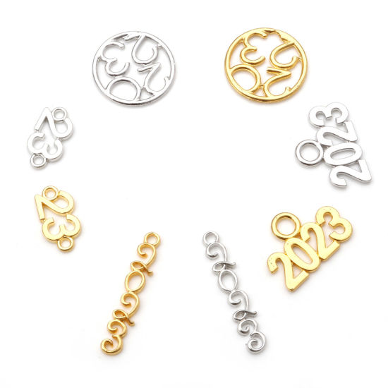 Imagen de Zamak Año Colgantes Charms Multicolor Mensaje " 2023 " 20 Unidades