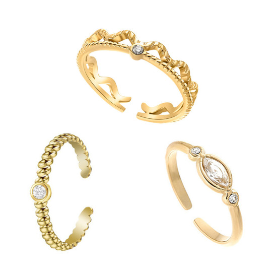 Image de Respectueux de la Nature Exquis Bagues Ouvert Ajoustable Élégant en 304 Acier Inoxydable & Zircon Plaqué Or Véritable 14K Pour Femmes Fête 1 Pièce
