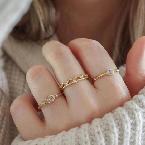 Image de Respectueux de la Nature Exquis Bagues Ouvert Ajoustable Élégant en 304 Acier Inoxydable & Zircon Plaqué Or Véritable 14K Pour Femmes Fête 1 Pièce