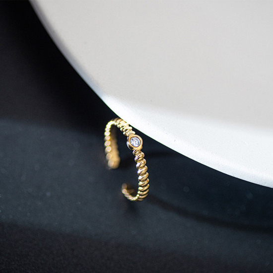 Image de Respectueux de la Nature Exquis Bagues Ouvert Ajoustable Élégant en 304 Acier Inoxydable & Zircon Plaqué Or Véritable 14K Pour Femmes Fête 1 Pièce