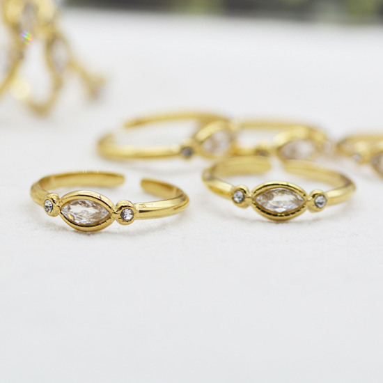 Image de Respectueux de la Nature Exquis Bagues Ouvert Ajoustable Élégant en 304 Acier Inoxydable & Zircon Plaqué Or Véritable 14K Pour Femmes Fête 1 Pièce