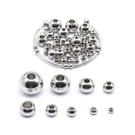 304 Stainless Steel Beads Round Silver Tone