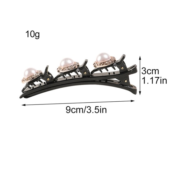 Image de Pinces à Cheveux en Résine Tressé Noir Fleur à Strass Coloré 1 Pièce