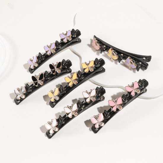 Image de Pinces à Cheveux en Résine Tressé Noir Fleur à Strass Coloré 1 Pièce