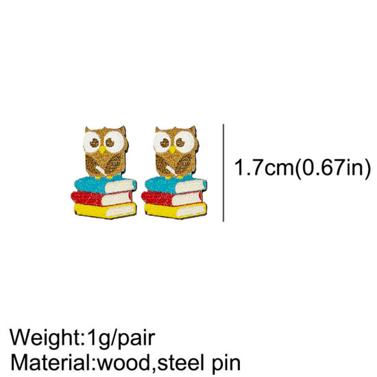 Image de Boucles d'Oreilles Puces Bijoux d'Ecole en Bois Naturel Multicolore 1 Paire