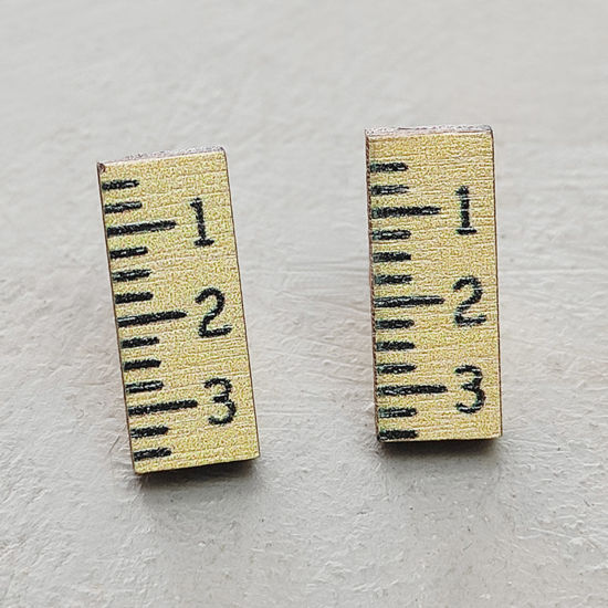 Image de Boucles d'Oreilles Puces Bijoux d'Ecole en Bois Naturel Multicolore 1 Paire