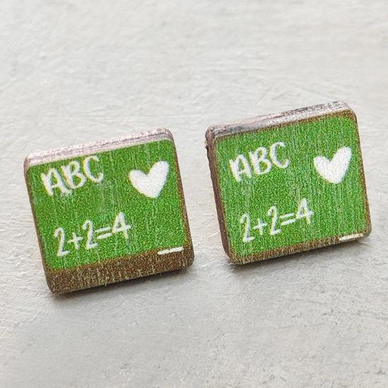 Image de Boucles d'Oreilles Puces Bijoux d'Ecole en Bois Naturel Multicolore 1 Paire