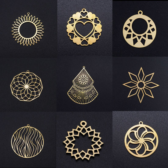 Image de Pendentifs en 201 Acier Inoxydable Fleurs Creuses 1 Pièce