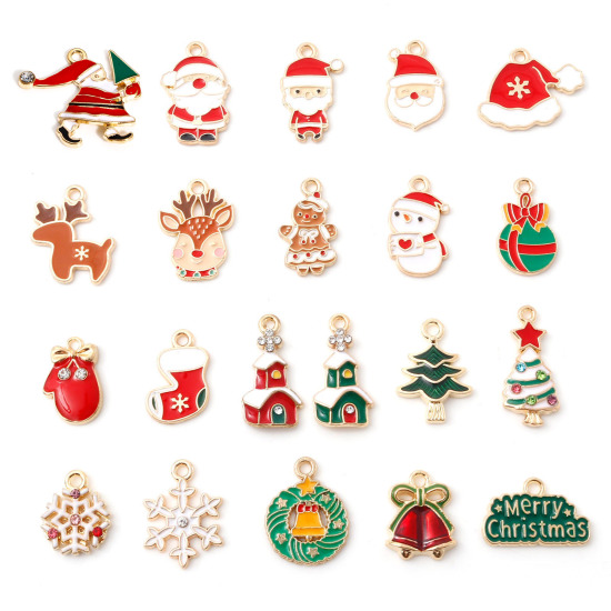 Image de Breloques Noël en Alliage de Zinc Doré Multicolore Émail 10 Pcs