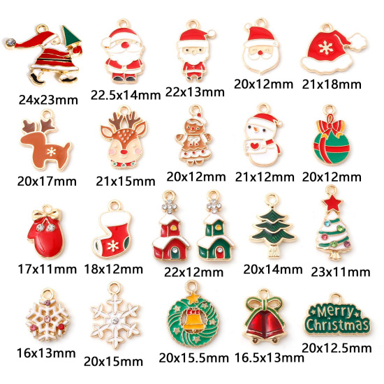 Image de Breloques Noël en Alliage de Zinc Doré Multicolore Émail 10 Pcs