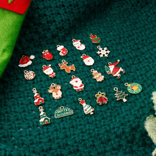 Image de Breloques Noël en Alliage de Zinc Doré Multicolore Émail 10 Pcs