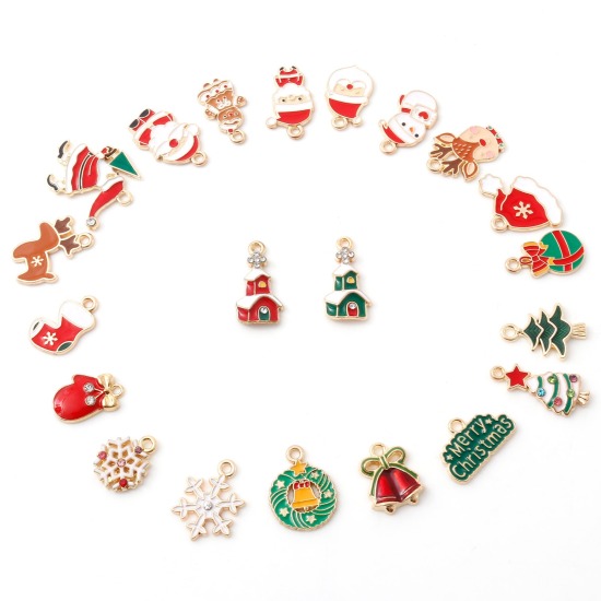 Image de Breloques Noël en Alliage de Zinc Doré Multicolore Émail 10 Pcs