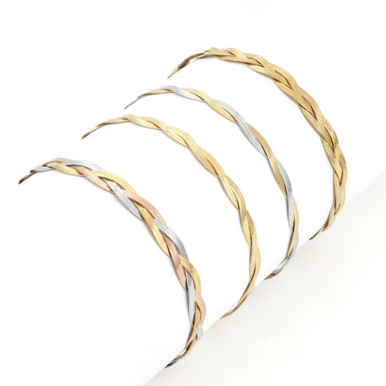 Image de Bracelets En Gros en 304 Acier Inoxydable, Chaîne Serpent Tressée Tissée Placage sous Vide, Unisexe Élégant Minimaliste Cadeau Fournitures de Bijoux 1 Pièce