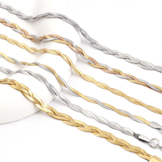 Image de Bracelets En Gros en 304 Acier Inoxydable, Chaîne Serpent Tressée Tissée Placage sous Vide, Unisexe Élégant Minimaliste Cadeau Fournitures de Bijoux 1 Pièce