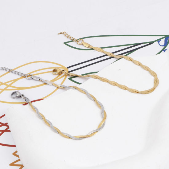 Image de Bracelets En Gros en 304 Acier Inoxydable, Chaîne Serpent Tressée Tissée Placage sous Vide, Unisexe Élégant Minimaliste Cadeau Fournitures de Bijoux 1 Pièce
