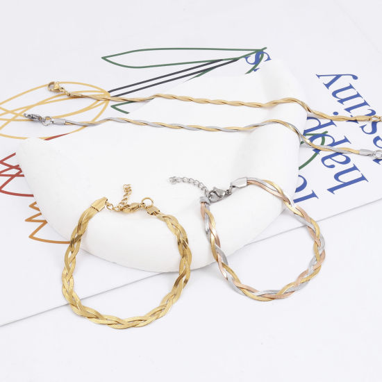 Image de Bracelets En Gros en 304 Acier Inoxydable, Chaîne Serpent Tressée Tissée Placage sous Vide, Unisexe Élégant Minimaliste Cadeau Fournitures de Bijoux 1 Pièce