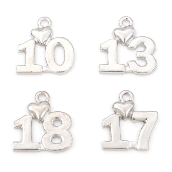 Imagen de Zamak Colgantes Charms Número Tono de Plata Corazón 20 Unidades