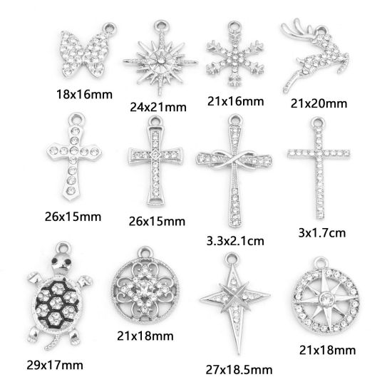 Immagine di Lega di Zinco Micro Intarsio Charms Tono Argento Trasparente Strass 10 Pz