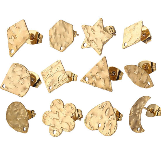 Picture of 304 Stainless Steel Ear Post Stud Earrings Geometric Multicolor Embossing With Loop