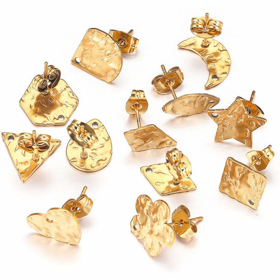 Picture of 304 Stainless Steel Ear Post Stud Earrings Geometric Multicolor Embossing With Loop