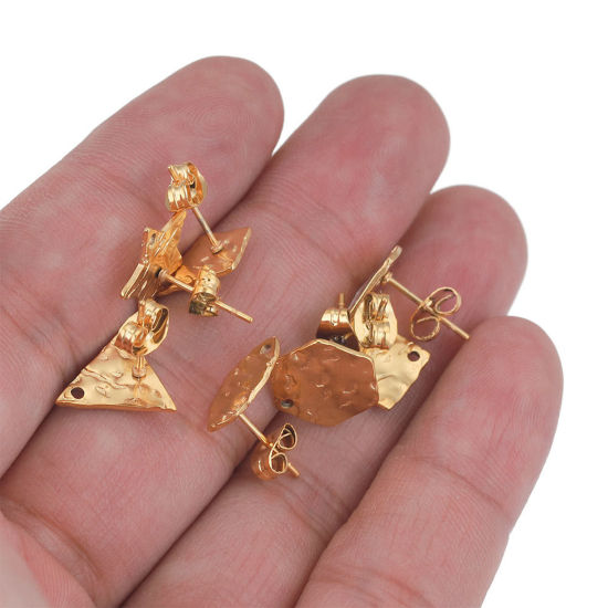 Picture of 304 Stainless Steel Ear Post Stud Earrings Geometric Multicolor Embossing With Loop