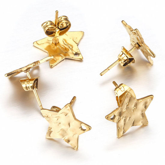Picture of 304 Stainless Steel Ear Post Stud Earrings Geometric Multicolor Embossing With Loop