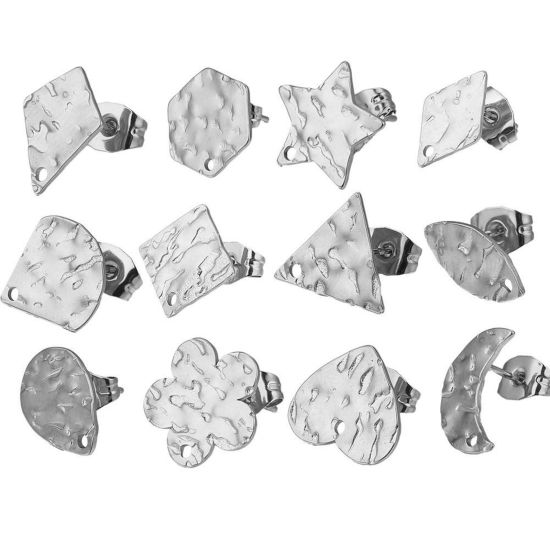 Picture of 304 Stainless Steel Ear Post Stud Earrings Geometric Multicolor Embossing With Loop