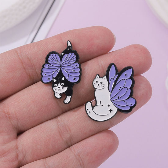 Image de Broche Epingle Mignon Chat Ailes Multicolore Émail 1 Pièce