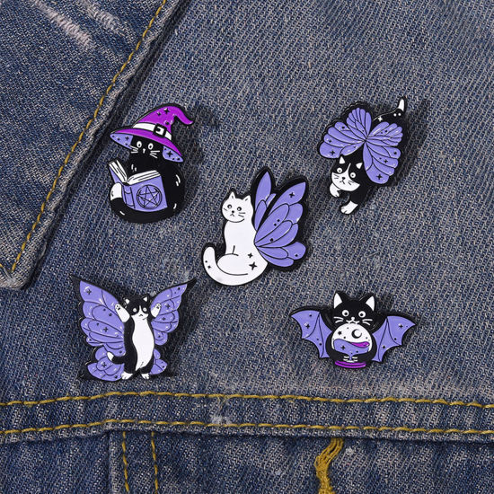 Image de Broche Epingle Mignon Chat Ailes Multicolore Émail 1 Pièce