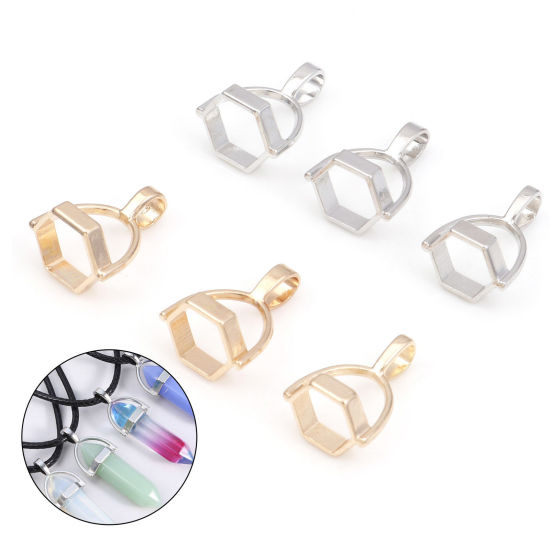 Picture of Zinc Based Alloy Pendant Pinch Bails Clasps Gem Hexagonal Column Accessories