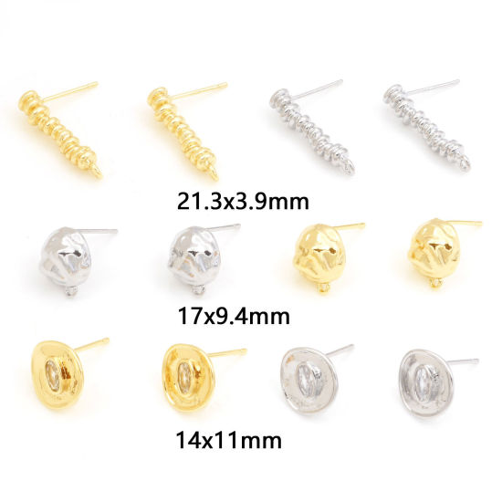 Picture of Brass Ear Post Stud Earrings Real Gold Plated Geometric With Loop