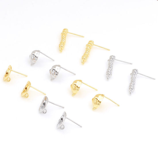 Picture of Brass Ear Post Stud Earrings Real Gold Plated Geometric With Loop