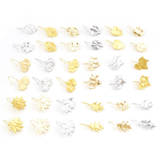 Image de Boucles d'Oreilles Corchets Collection Végétale en Cuivre Plaqué Or Véritable Feuille Taille de Poste/Fil: (21 gauge), 2 Pcs