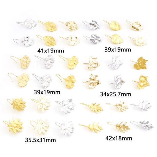 Image de Boucles d'Oreilles Corchets Collection Végétale en Cuivre Plaqué Or Véritable Feuille Taille de Poste/Fil: (21 gauge), 2 Pcs