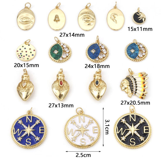Image de en Laiton Doré Multicolore Chef Indien Boussole Émail 1 Pièce