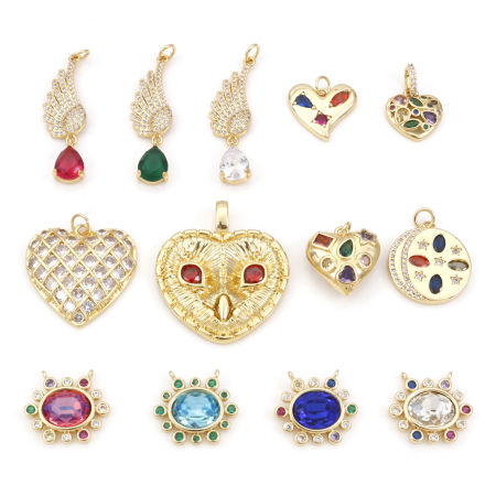 Brass Micro Pave Charms Gold Plated Multicolour Cubic Zirconia