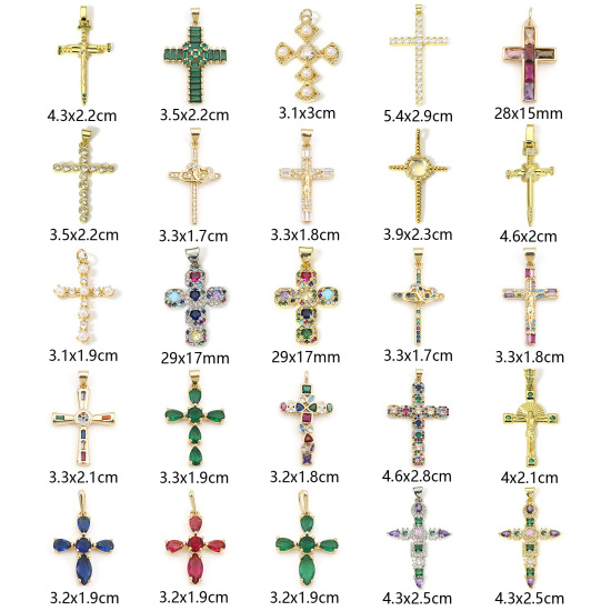 Image de Pendentifs Religieux en Laiton Doré Croix Micro Pave à Zircone Cubique Multicolore 1 Pièce