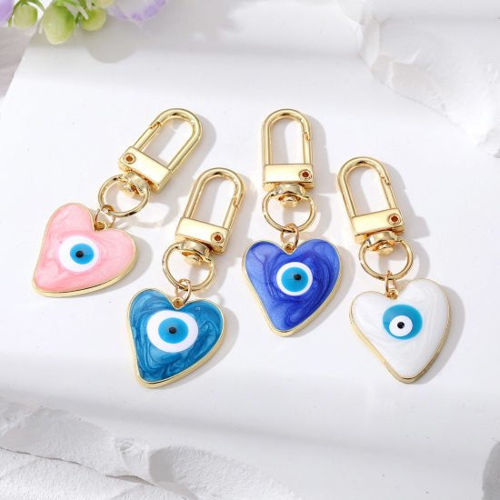 Image de Porte-Clés Simple Doré Multicolore Cœur Œil Mauvais Émail 1 Pièce