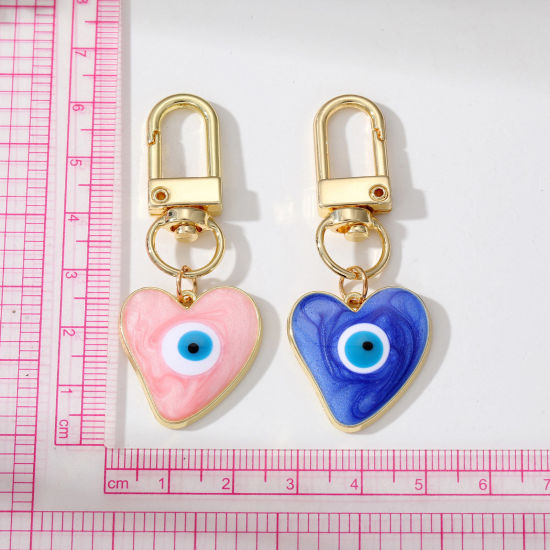 Image de Porte-Clés Simple Doré Multicolore Cœur Œil Mauvais Émail 1 Pièce