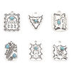 Picture of Zinc Based Alloy Boho Chic Bohemia Pendants Antique Silver Color Green Blue Half Moon Animal With Resin Cabochons Imitation Turquoise