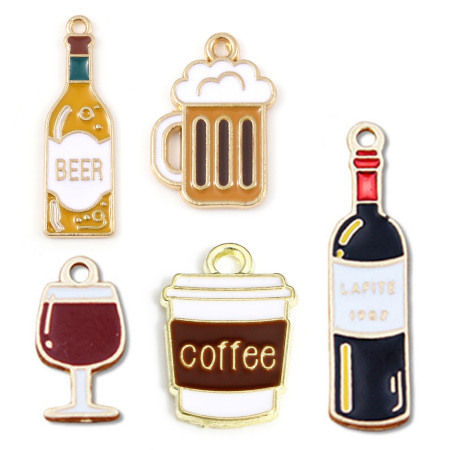 Zinc Based Alloy Charms Gold Plated Multicolor Wine Bottle Enamel